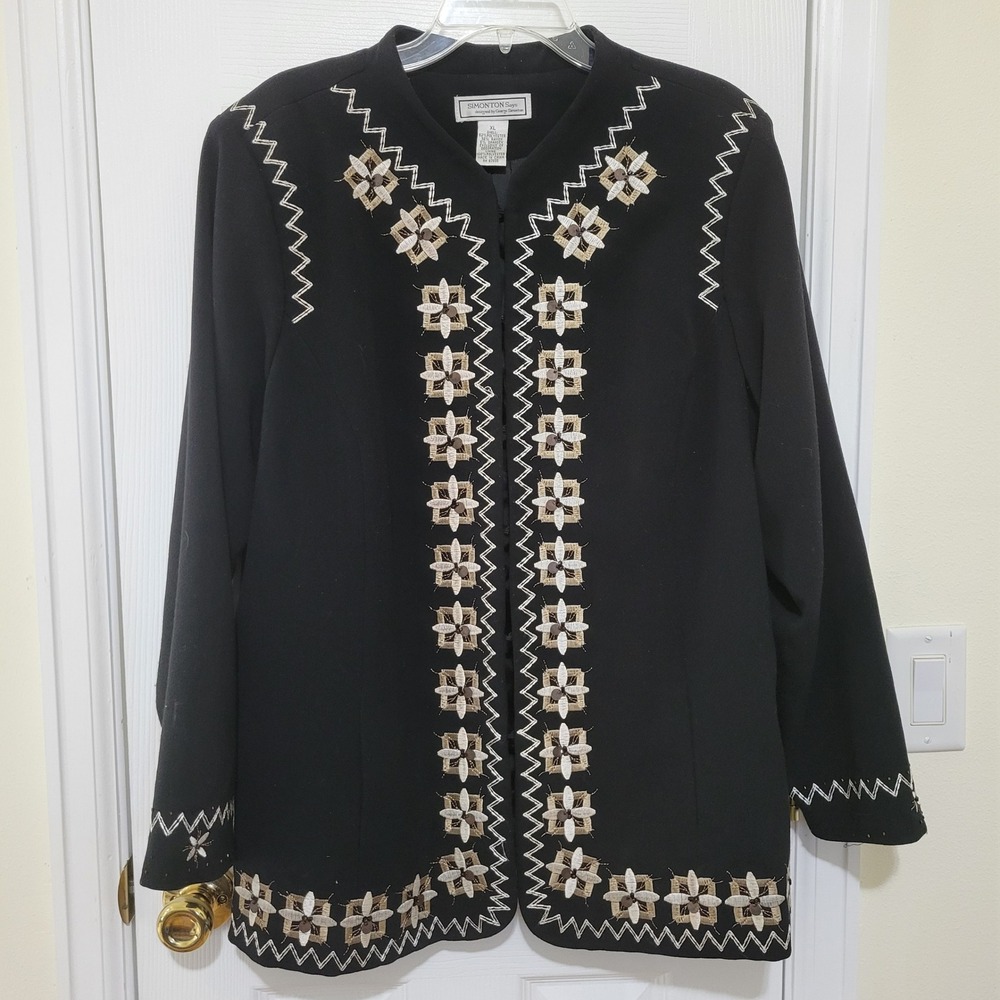 Simonton‎ Says George Simonton Black Embroidered Blazer Jacket XL